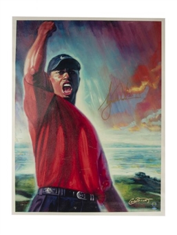 Lot of (5) Tiger Woods Signed Canvas Lithographs (Upper Deck Authenticated)